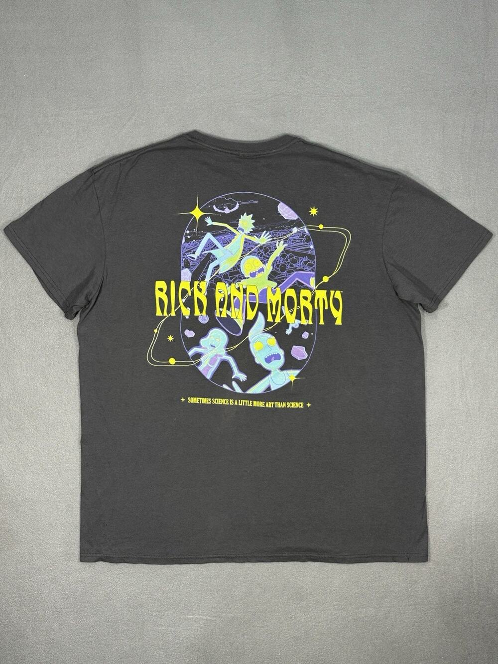 Rick and Morty Men’s XL Black Graphic T-Shirt Front Back Print Cartoon